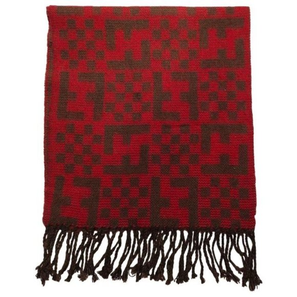 FENDI Red Brown Zucca Print Logo Wool Wrap